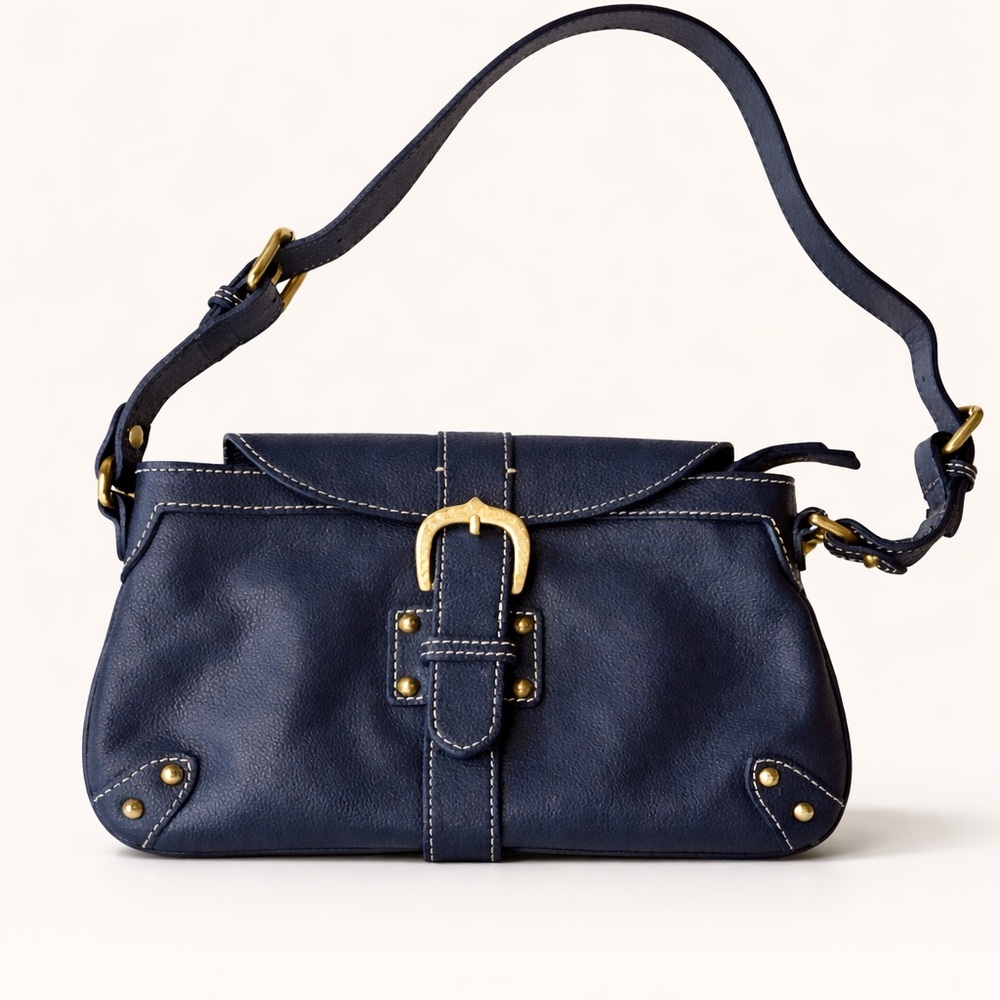 Vintage Dooney & Bourke Navy Leather Buckle Clutch Wristlet